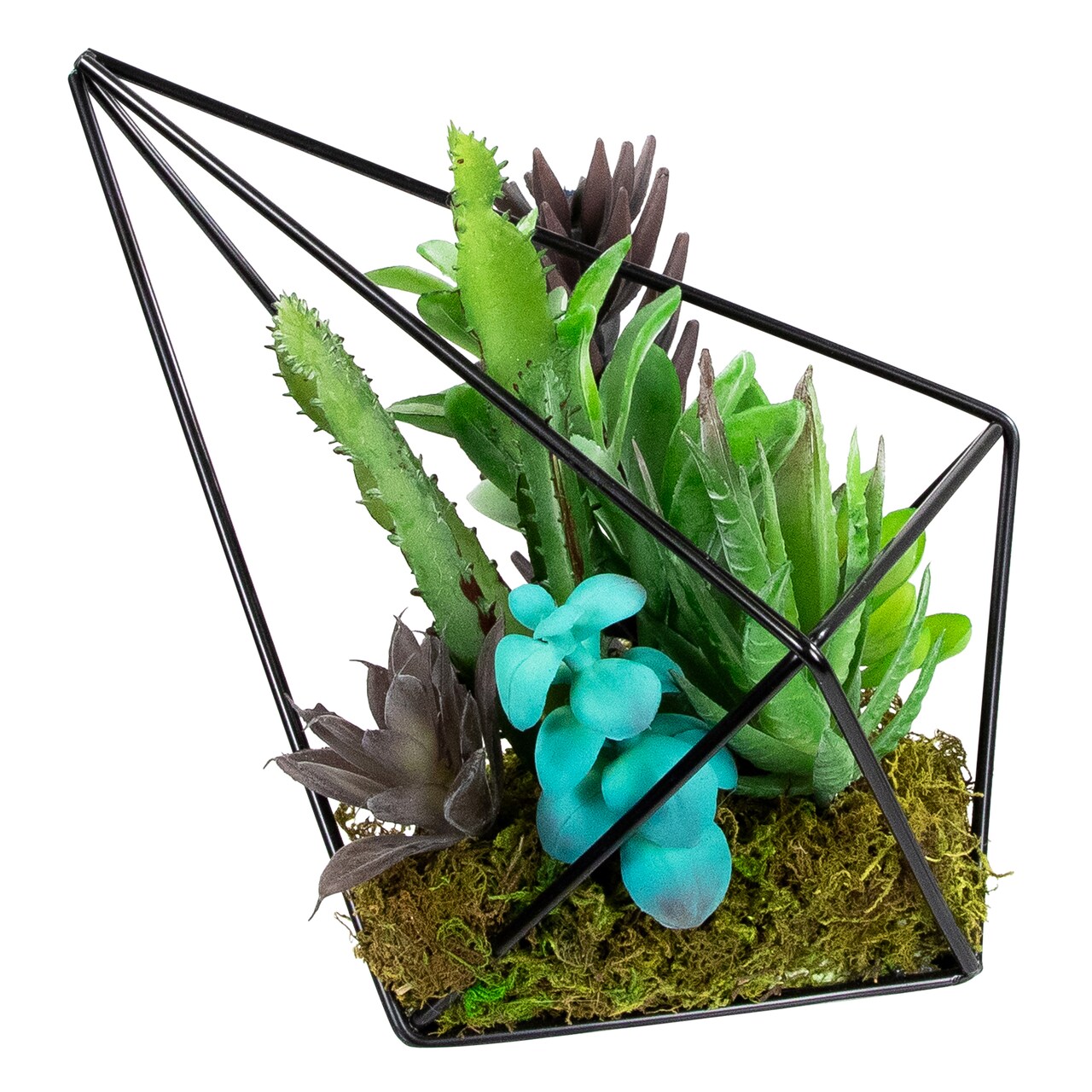 Northlight Artificial Succulents Arrangement in Diamond Metal Wire Frame - 6.75"
